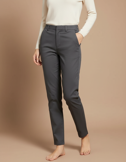 Pantalon Chino Gris Anthracite Coupe Droite Élastique Décontracté - Polyester
