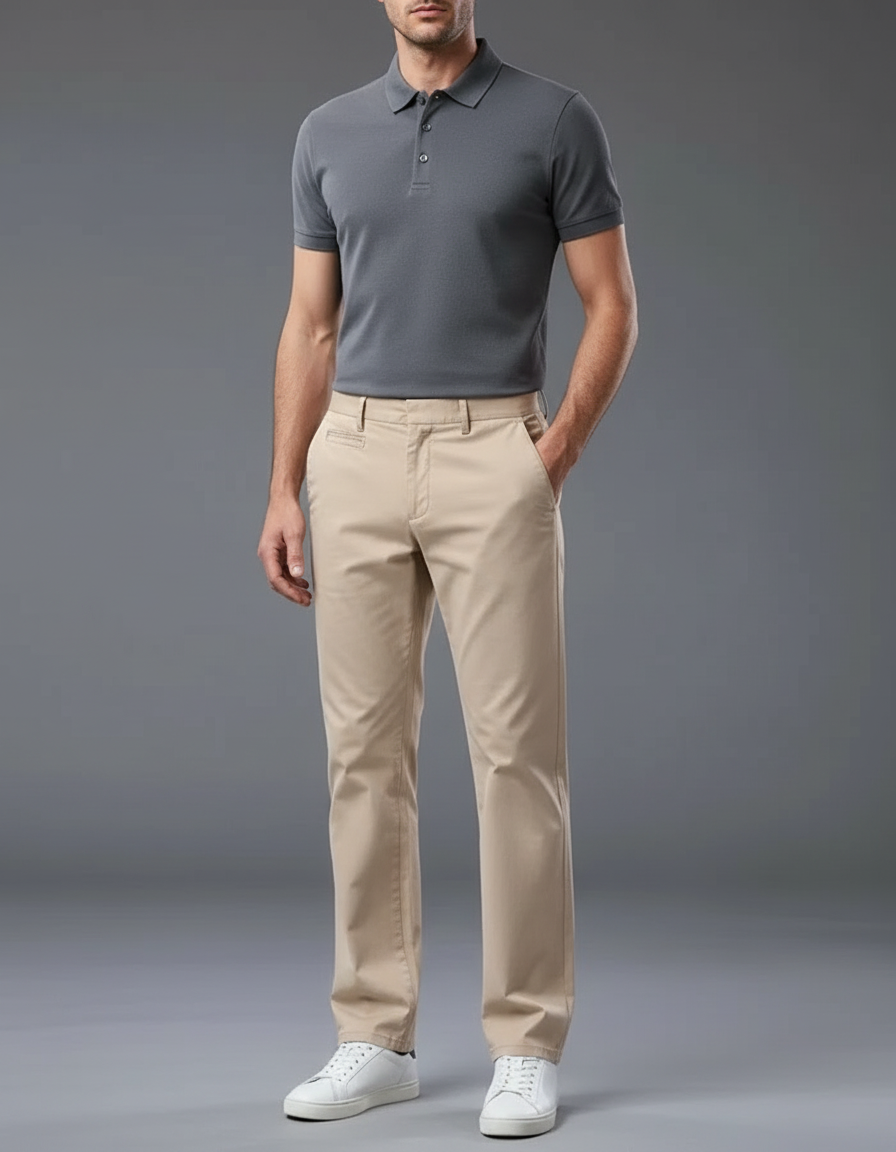 Pantalon Chino Homme Elasthane - Beige Coton
