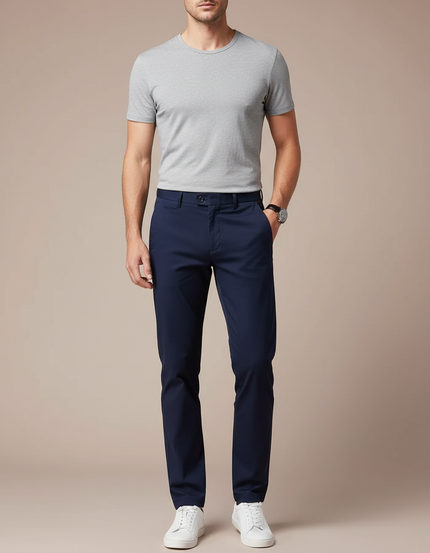 Pantalon Chino Bleu Marine Coton Stretch Homme Élégant