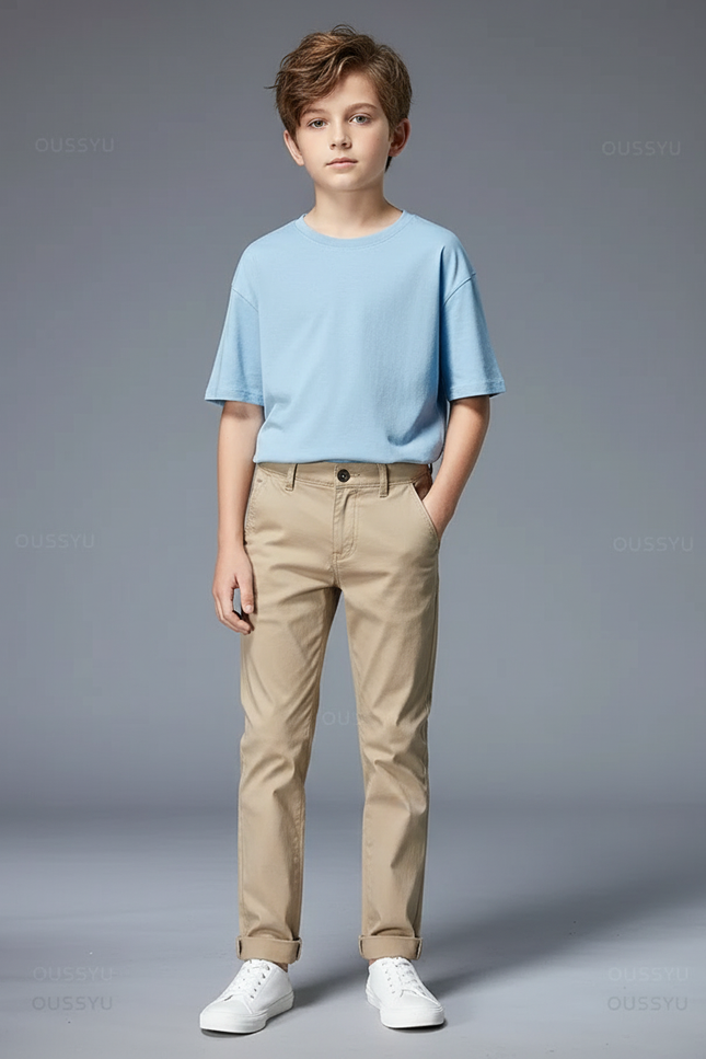 Pantalon Chino Beige Coton Slim Garçon Décontracté