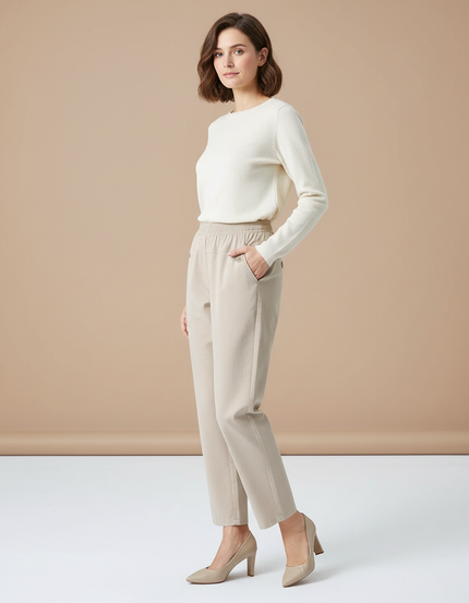 Pantalon Chino Beige Ample Taille Élastique Confortable - Gabardine
