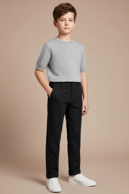 Pantalon Chino Noir Coupe Droite Garçon Simple - Gabardine