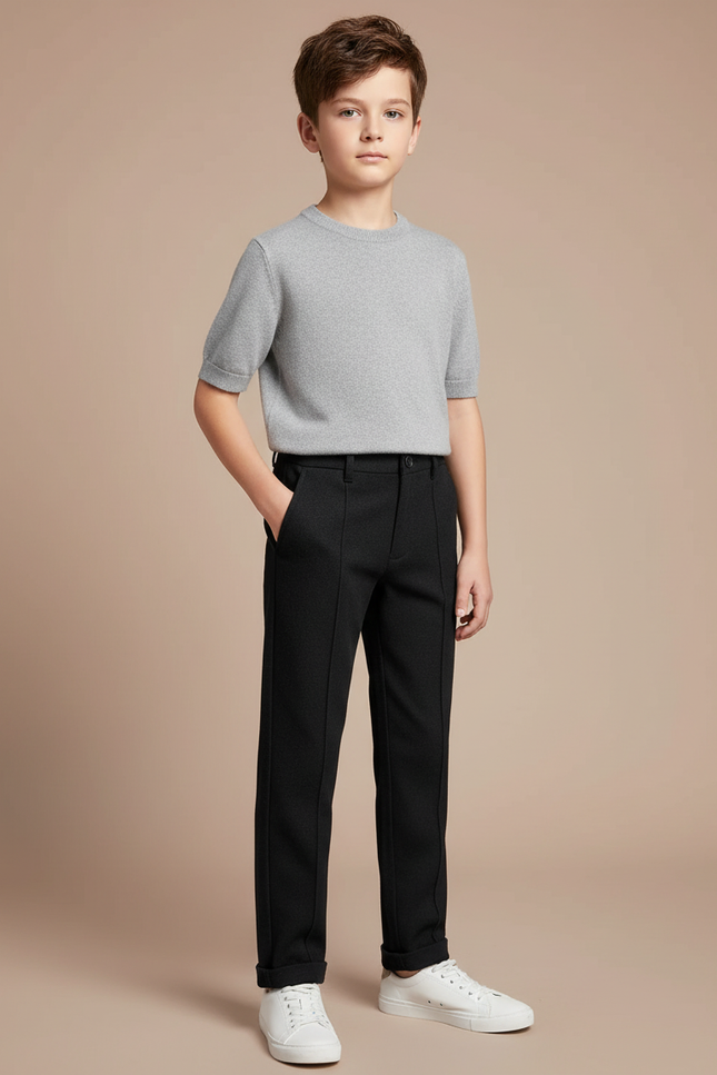 Pantalon Chino Noir Coupe Droite Garçon Simple - Gabardine