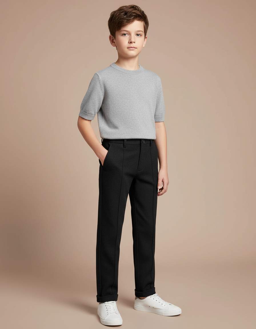 Pantalon Chino Noir Coupe Droite Garçon Simple - Gabardine