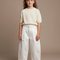 Pantalon Chino Écru Coton Ample Décontracté Enfant - Blanc Toile