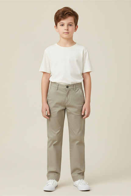 Pantalon Chino Kaki Coton Droit Garçon Décontracté