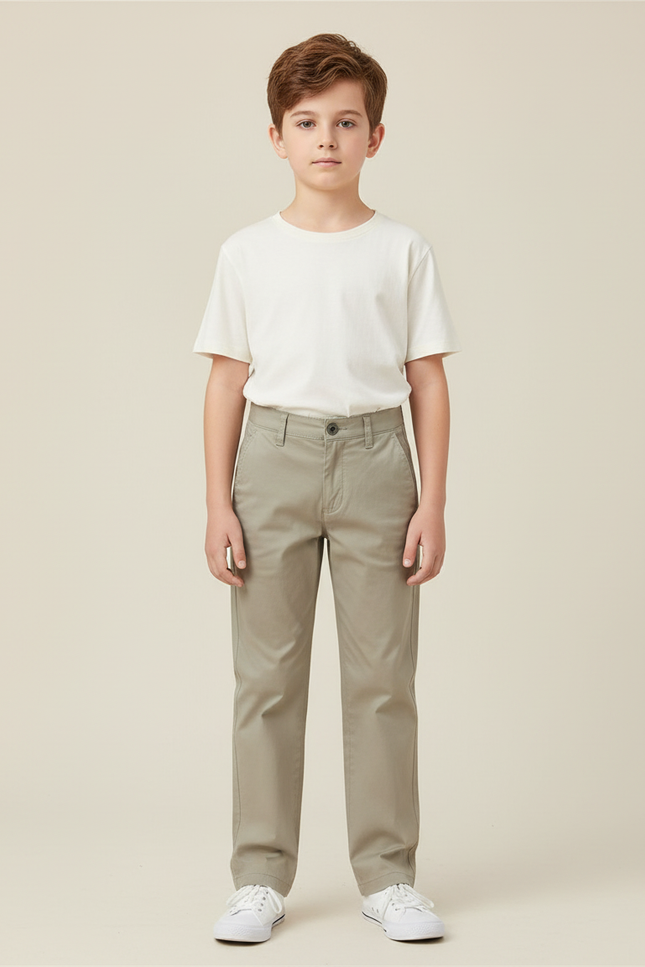 Pantalon Chino Kaki Coton Droit Garçon Décontracté