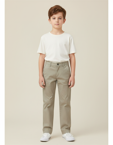 Pantalon Chino Kaki Coton Droit Garçon Décontracté