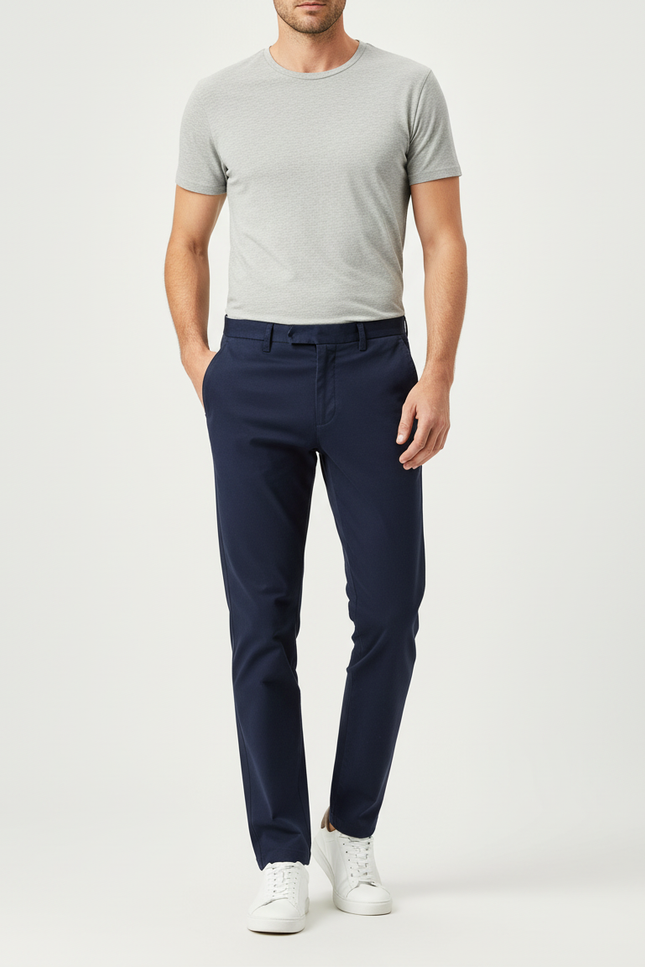 Pantalon Chino Bleu Marine Slim Coton Homme Élégant