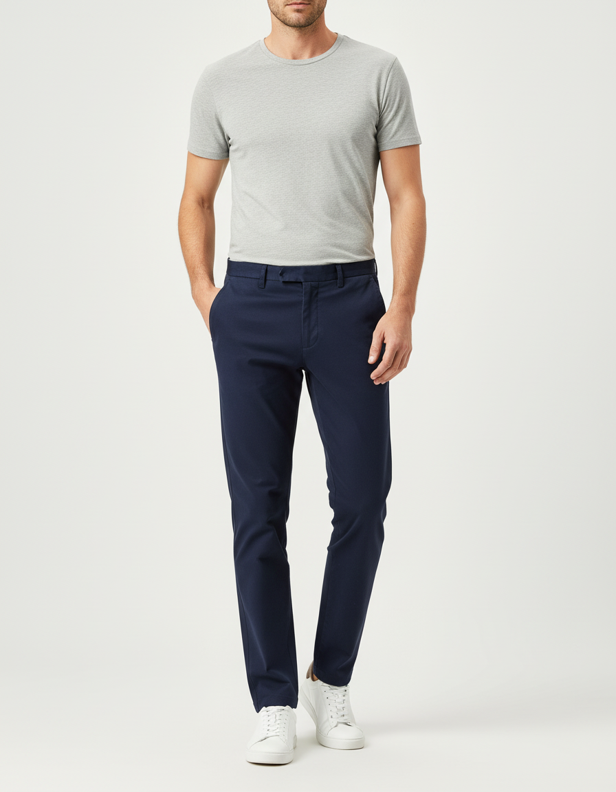Pantalon Chino Bleu Marine Slim Coton Homme Élégant