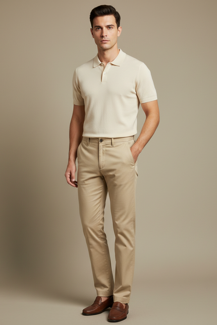 Pantalon Chino Kaki Coton Décontracté Homme Slim