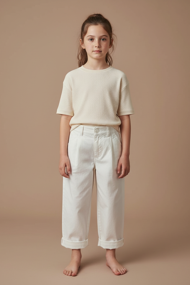 Pantalon Chino Blanc Coton Ample Enfant - Gabardine
