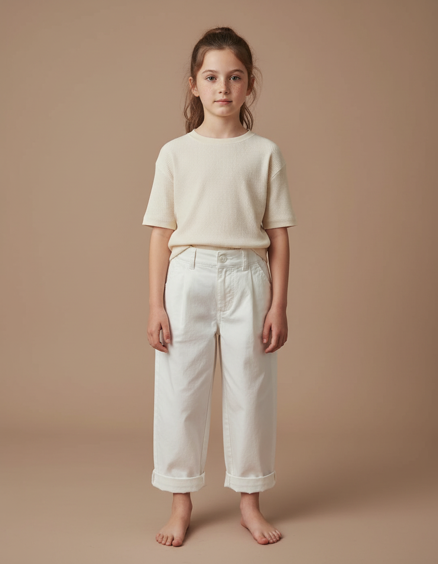 Pantalon Chino Blanc Coton Ample Enfant - Gabardine