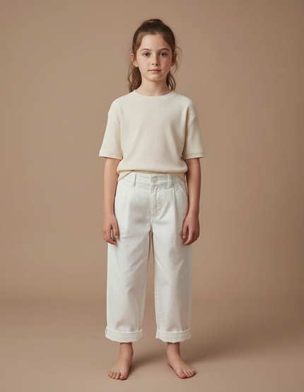Pantalon Chino Blanc Coton Ample Enfant - Gabardine