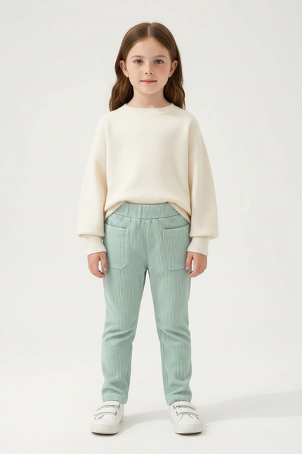 Pantalon Chino Vert Côtelé Confortable Enfant - Cordé