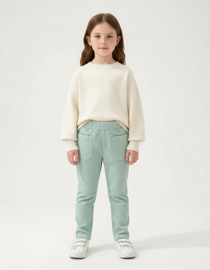Pantalon Chino Vert Côtelé Confortable Enfant - Cordé