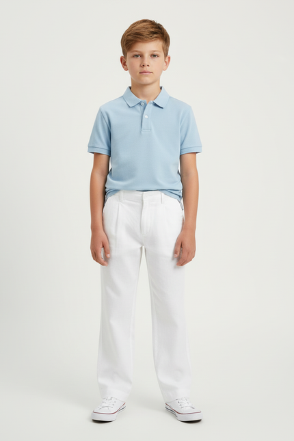 Pantalon Chino Garçon Blanc Large - Lin