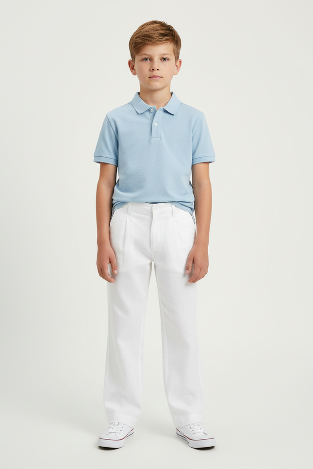Pantalon Chino Garçon Blanc Large - Lin