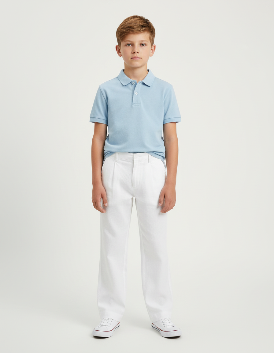 Pantalon Chino Garçon Blanc Large - Lin