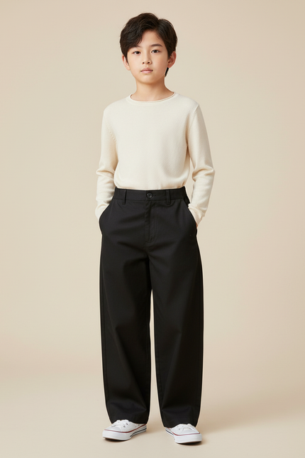 Pantalon Chino Noir Ample Coton Enfant