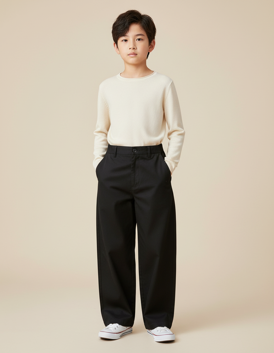 Pantalon Chino Noir Ample Coton Enfant