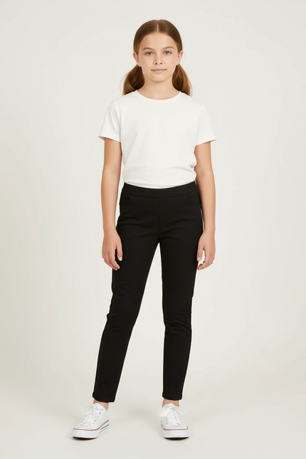 Pantalon Chino Noir Slim Extensible Fille Élégant - Gabardine