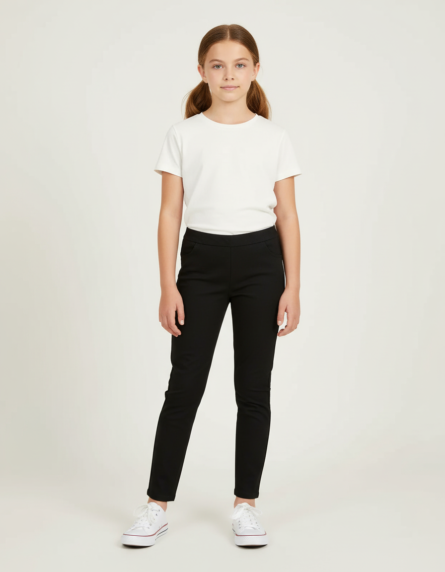 Pantalon Chino Noir Slim Extensible Fille Élégant - Gabardine