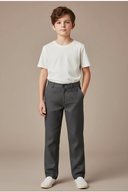 Pantalon Chino Gris Droit Coton Décontracté Enfant
