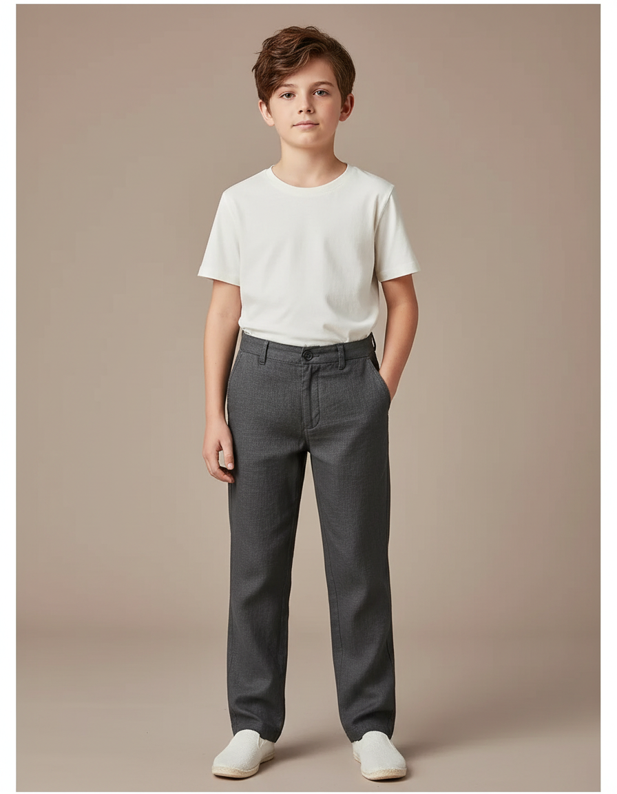 Pantalon Chino Gris Droit Coton Décontracté Enfant
