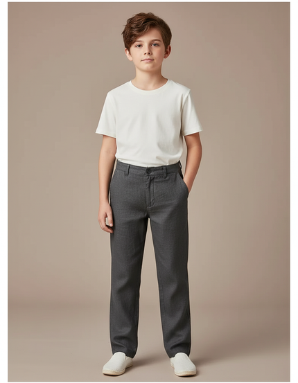 Pantalon Chino Gris Droit Coton Décontracté Enfant