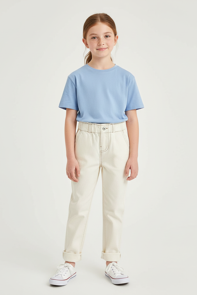 Pantalon Chino Écru Ample Coton Enfant Décontracté - Beige