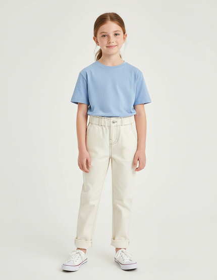 Pantalon Chino Écru Ample Coton Enfant Décontracté - Beige
