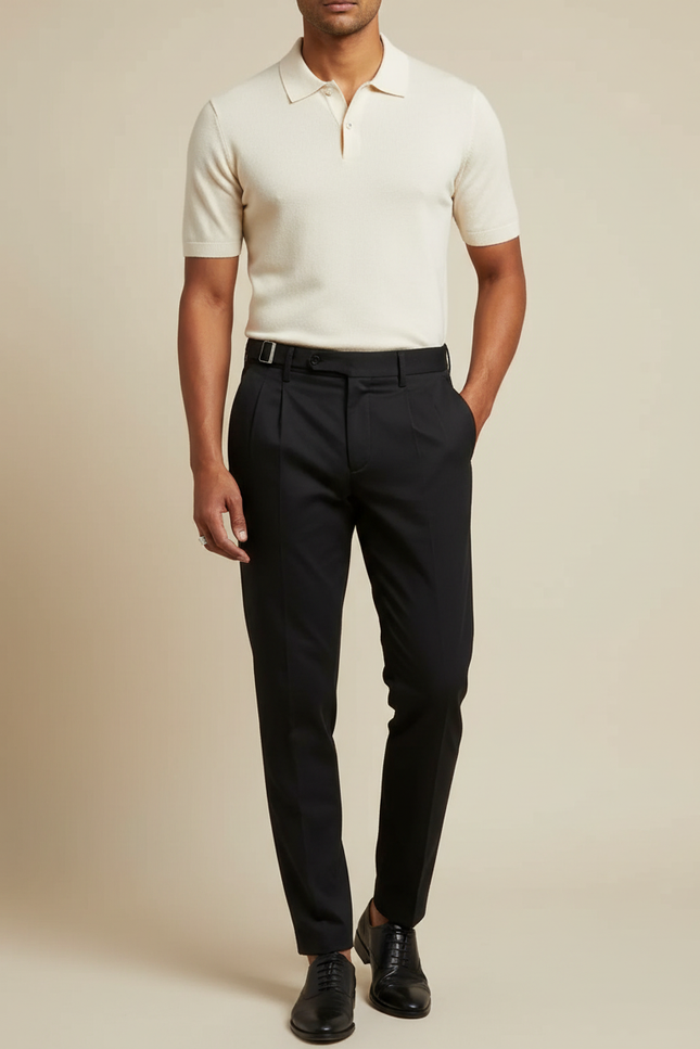 Pantalon Chino Noir Plissé Coupe Slim Élégant - Gabardine