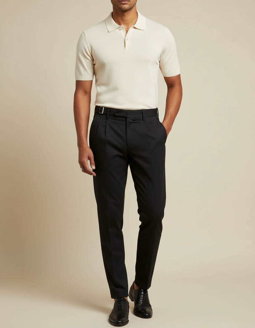 Pantalon Chino Noir Plissé Coupe Slim Élégant - Gabardine