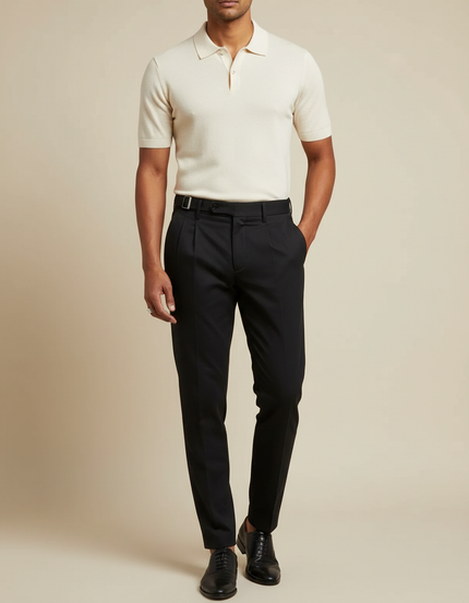 Pantalon Chino Noir Plissé Coupe Slim Élégant - Gabardine
