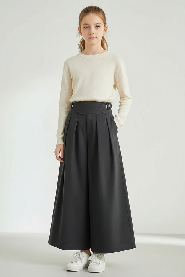 Pantalon Chino Gris Plissé Ample Décontracté Femme - Gabardine