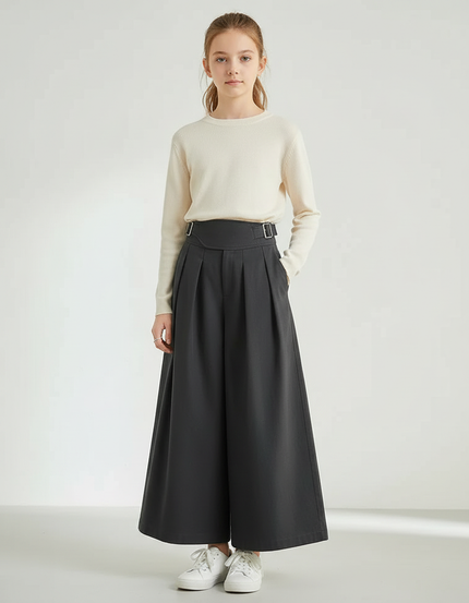 Pantalon Chino Gris Plissé Ample Décontracté Femme - Gabardine