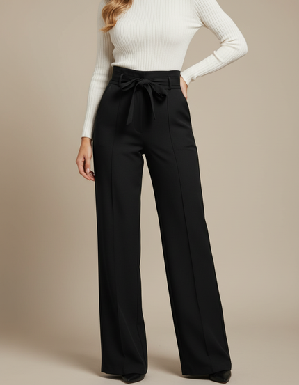 Pantalon Chino Noir Taille Haute Fluide Élégant - Polyester