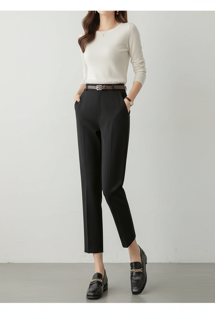 Pantalon Chino Noir Taille Haute Slim Femme - Gabardine