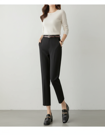 Pantalon Chino Noir Taille Haute Slim Femme - Gabardine