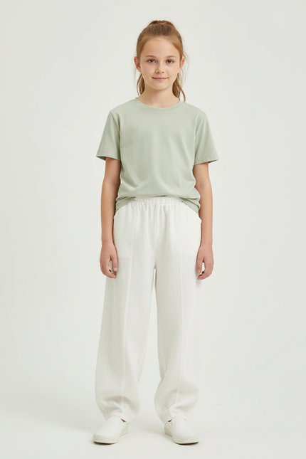 Pantalon Chino Blanc Ample Lin Enfant Décontracté