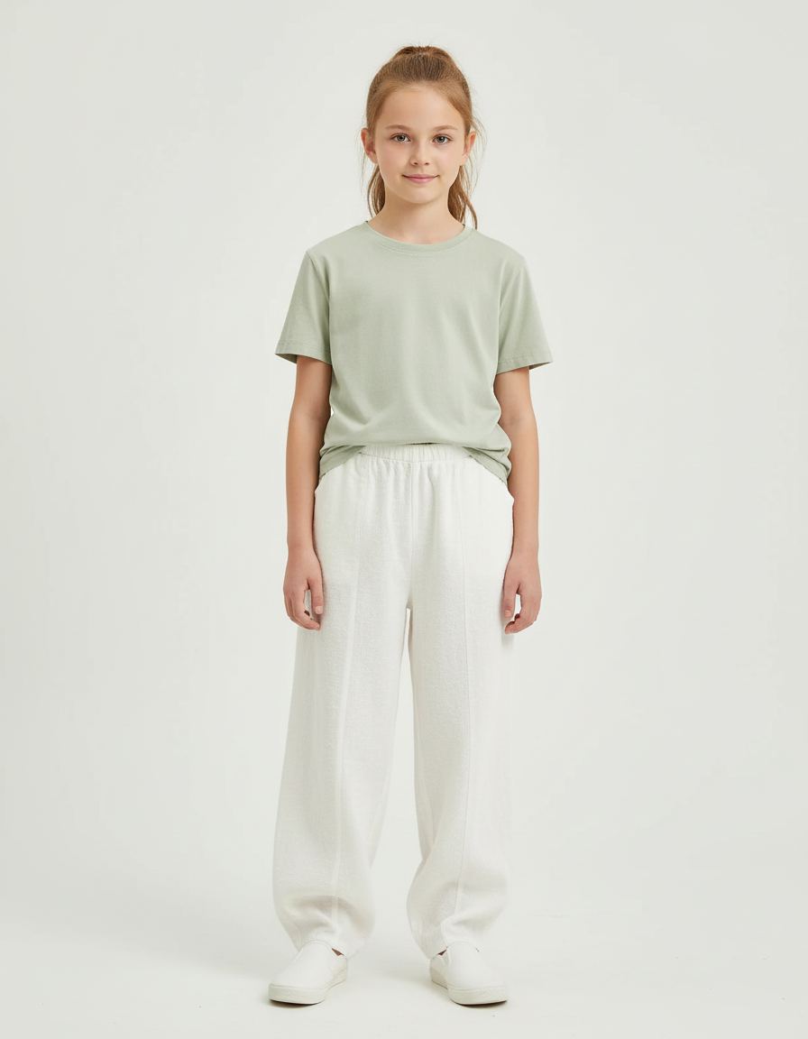 Pantalon Chino Blanc Ample Lin Enfant Décontracté