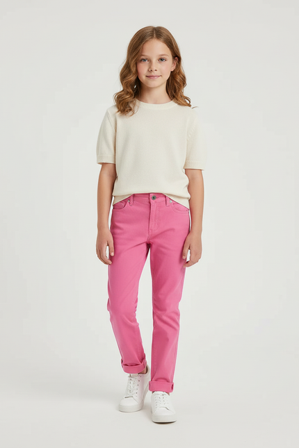 Pantalon Chino Rose Fille Coupe Droite Coton