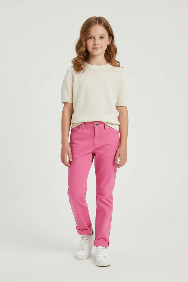 Pantalon Chino Rose Fille Coupe Droite Coton