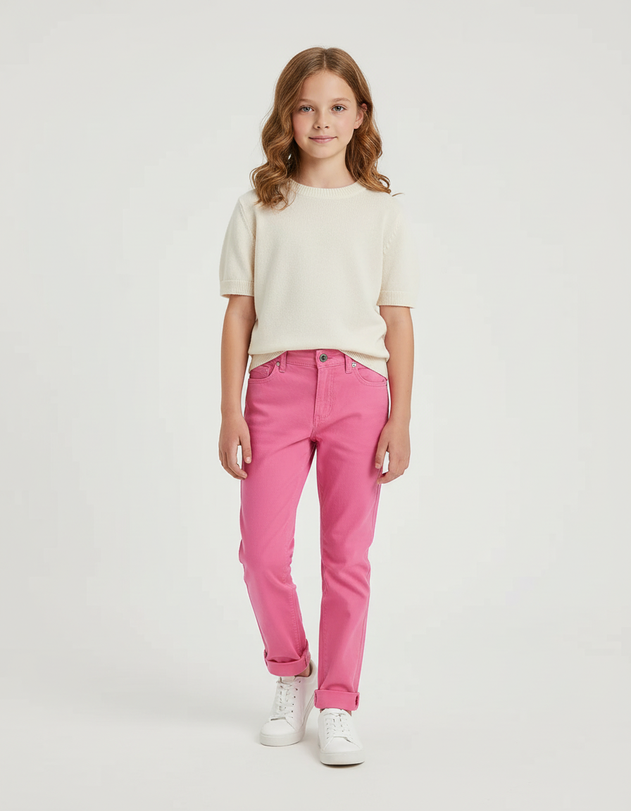 Pantalon Chino Rose Fille Coupe Droite Coton