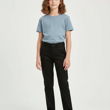 Pantalon Chino Fille Noir Droit - Coton