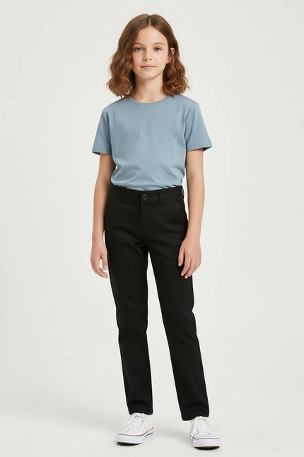 Pantalon Chino Fille Noir Droit - Coton