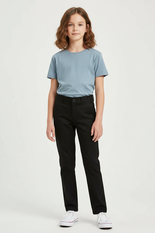 Pantalon Chino Fille Noir Droit - Coton