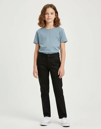 Pantalon Chino Fille Noir Droit - Coton
