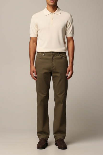 Pantalon Chino Kaki Coton Droit Classique Homme